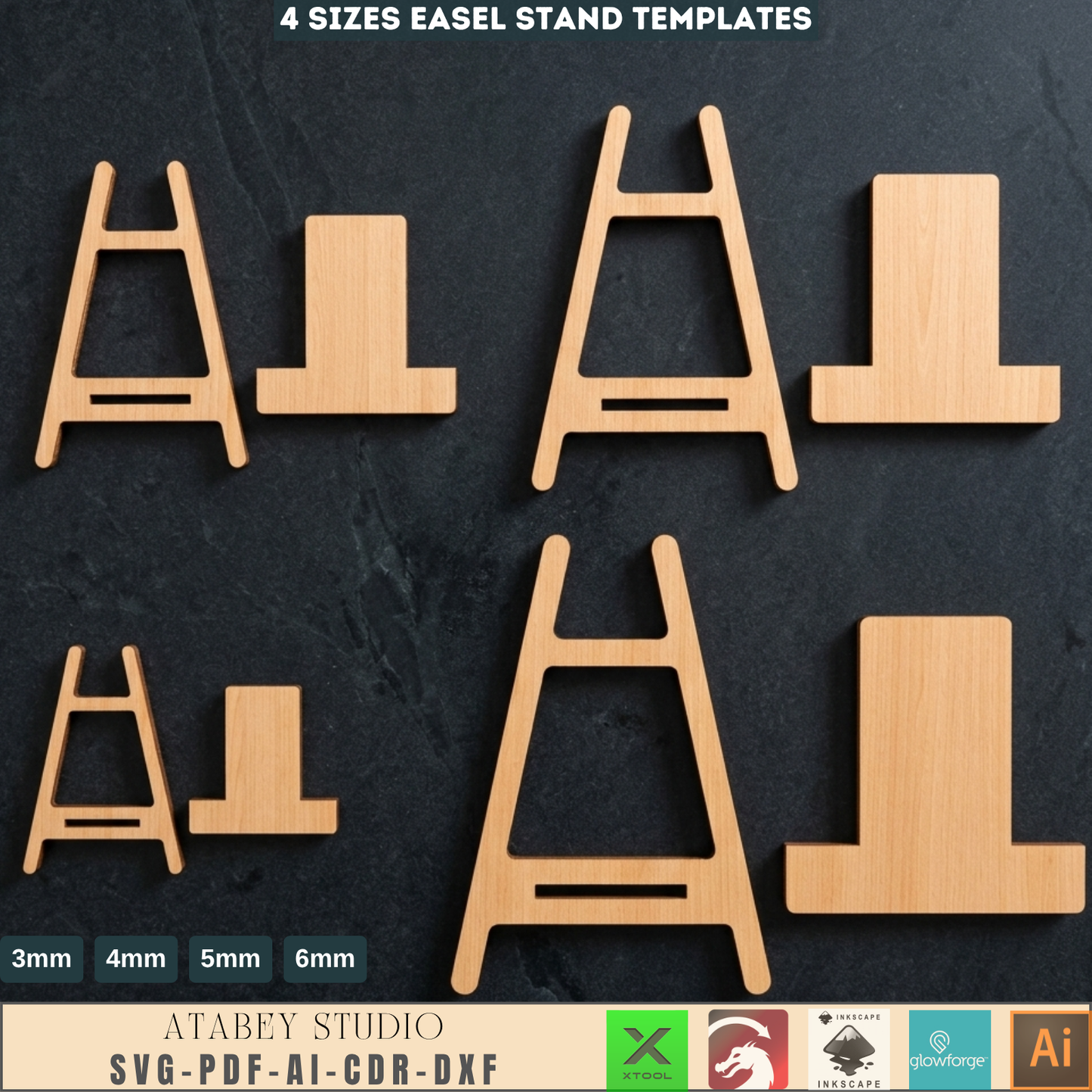 asel Stand Template 4 Sizes Tabletop Menu Holder Wood Display Stand Plywood Plate Holder