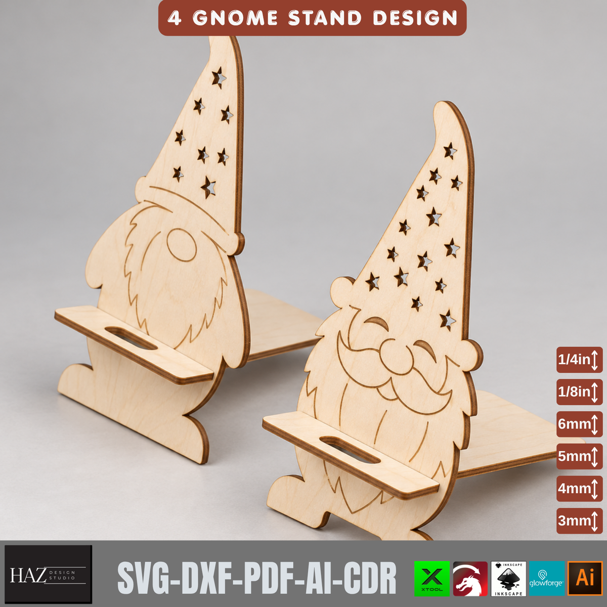 Wooden Gnome Phone Holder Laser Cut Template | 4 Holiday Stand Designs 573