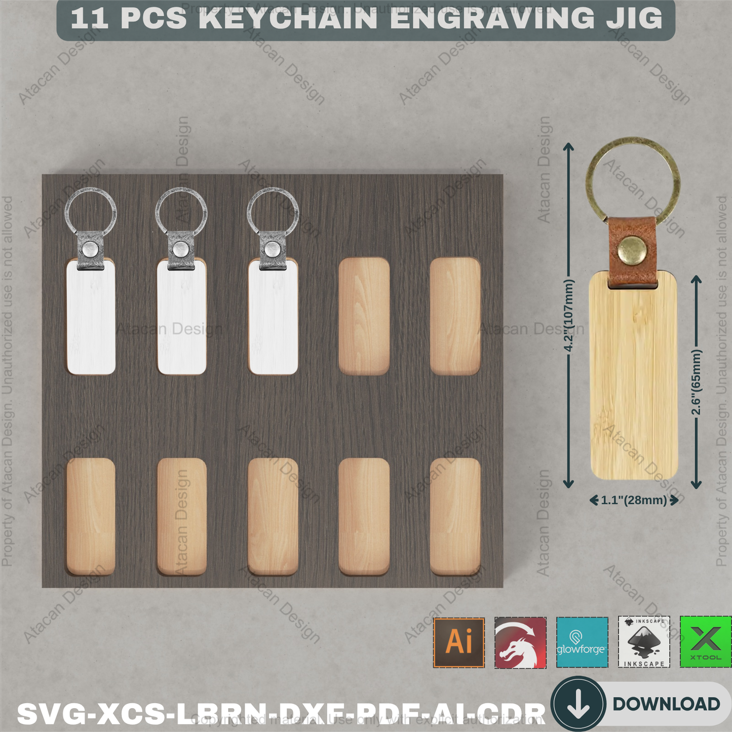 Precision Laser Keychain Alignment Jig Bundle | Wood Engraving Templates for Xtool Glowforge Lightburn | Craft Business Essential 889