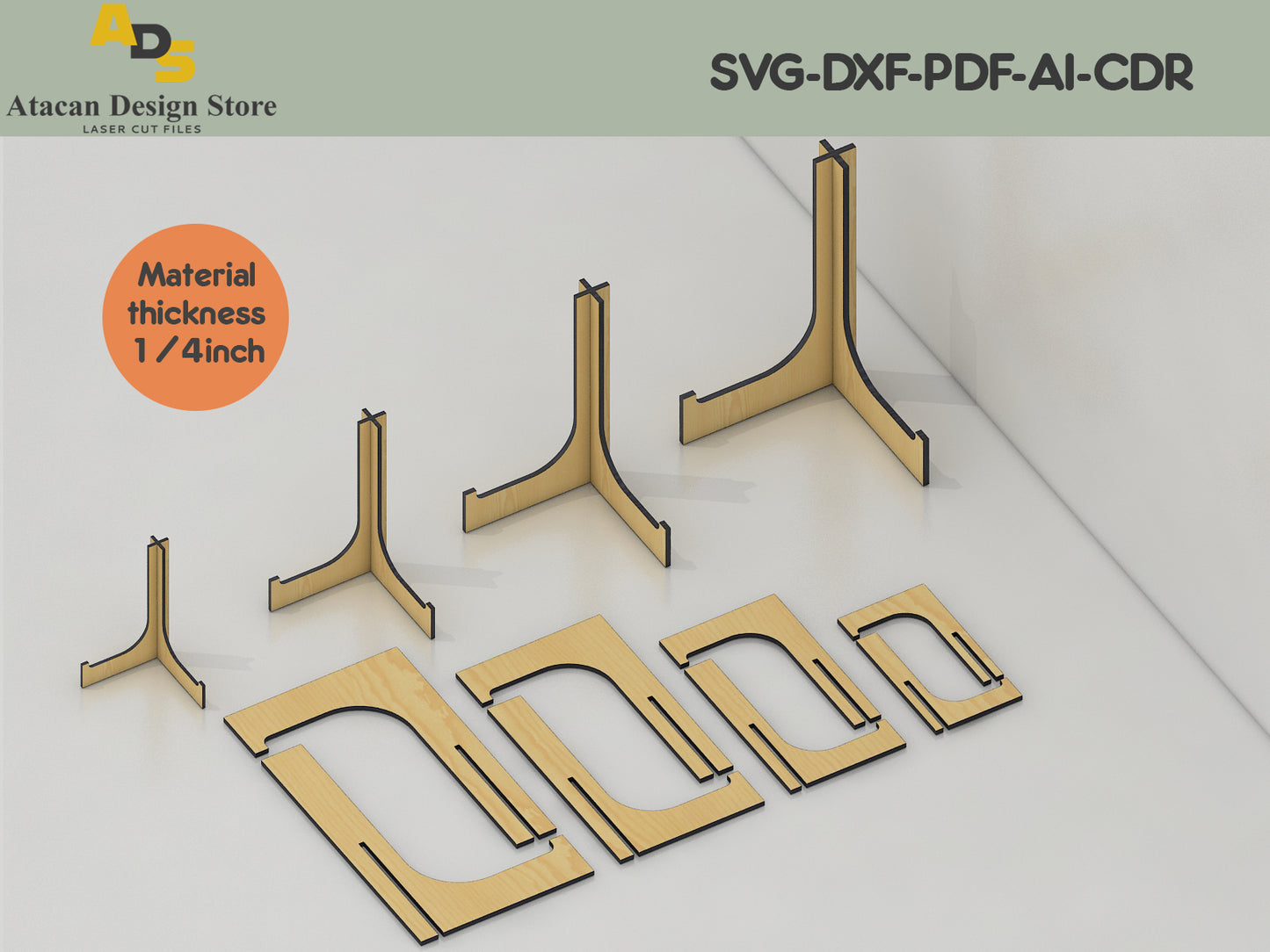 Contemporary Easel Display Stands - Customizable Laser Cut Files for Various Sizes & Materials 409