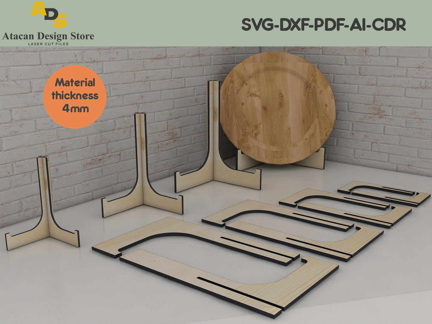 Contemporary Easel Display Stands - Customizable Laser Cut Files for Various Sizes & Materials 409