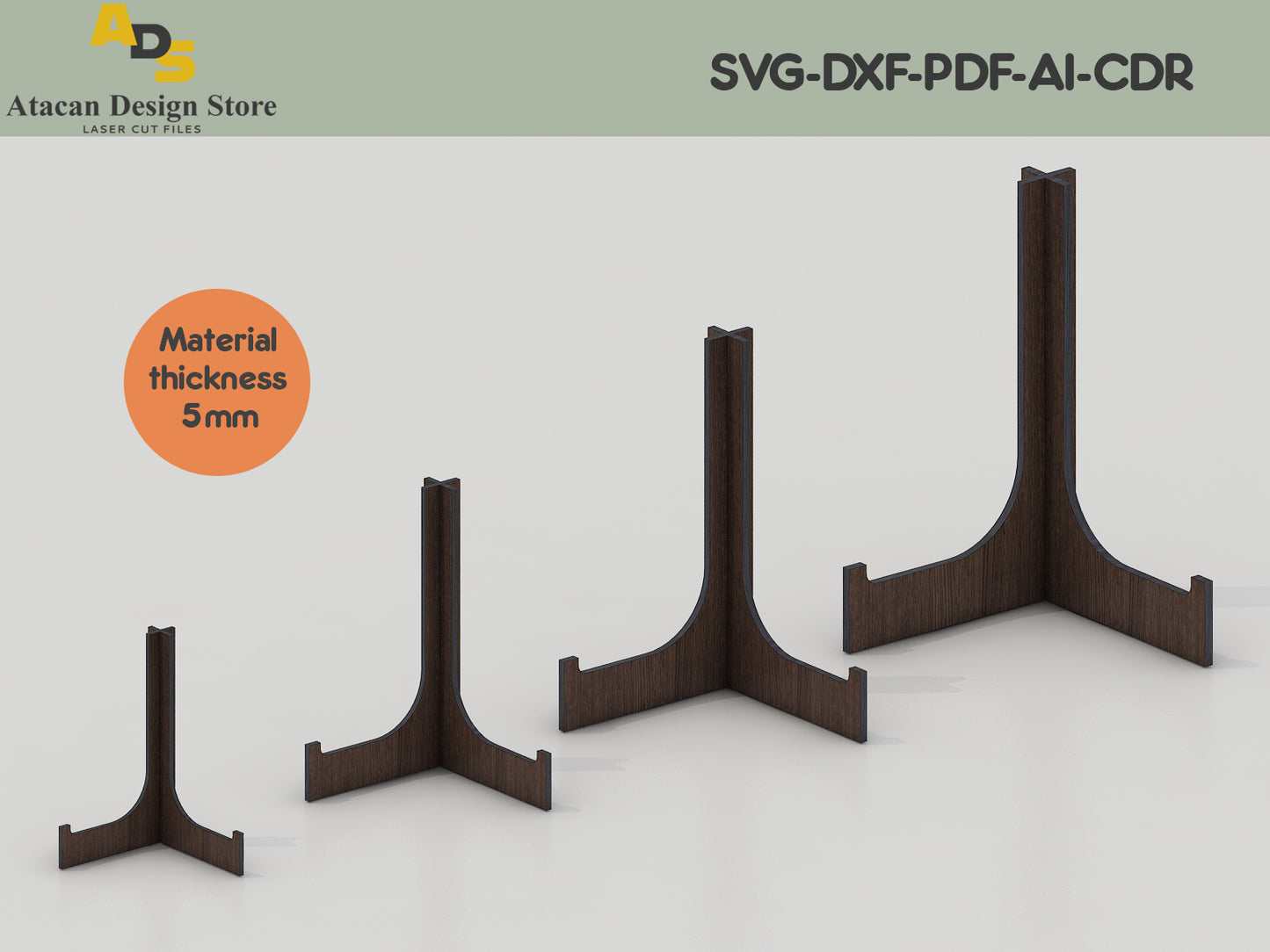 Contemporary Easel Display Stands - Customizable Laser Cut Files for Various Sizes & Materials 409