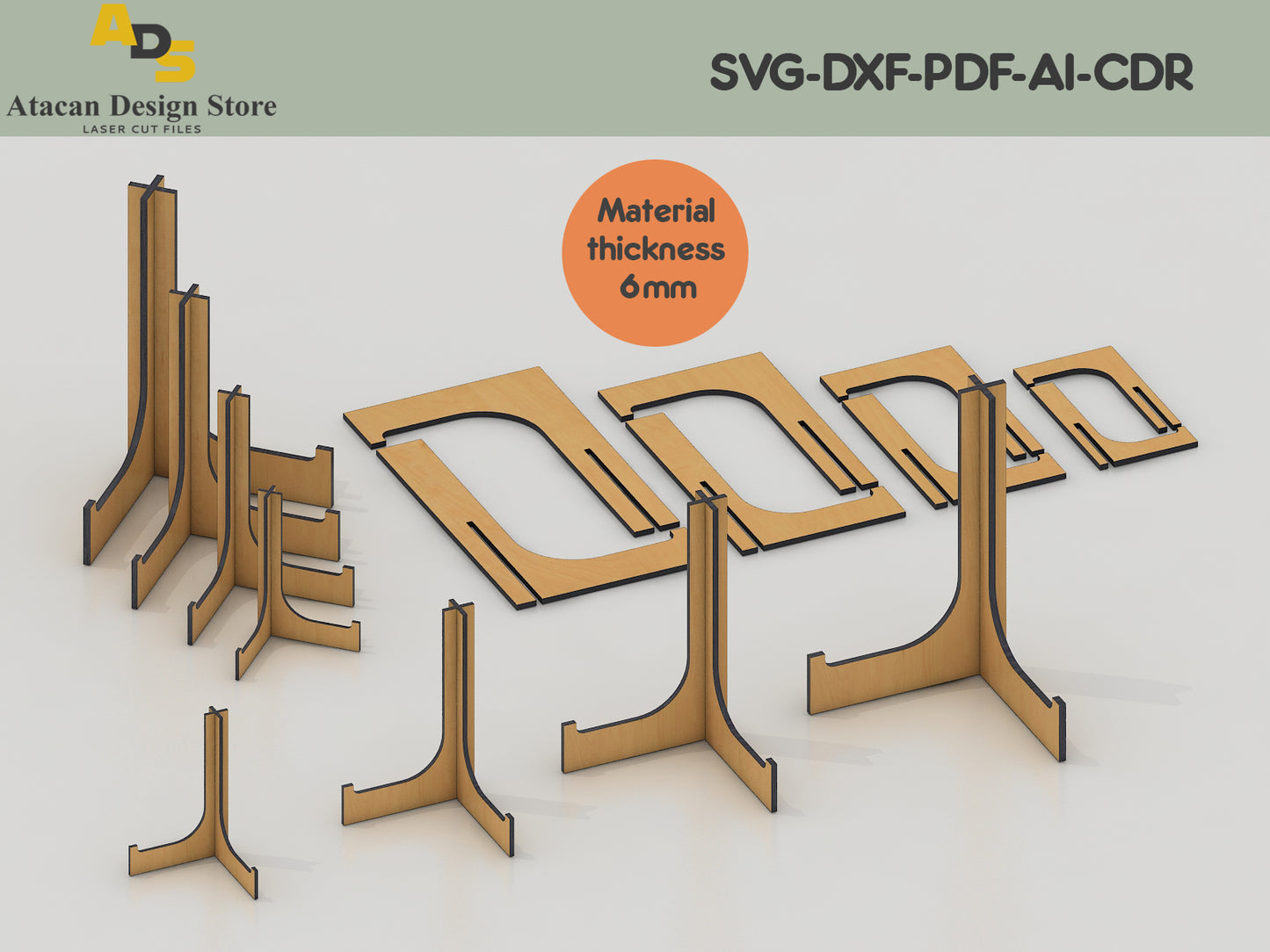 Contemporary Easel Display Stands - Customizable Laser Cut Files for Various Sizes & Materials 409