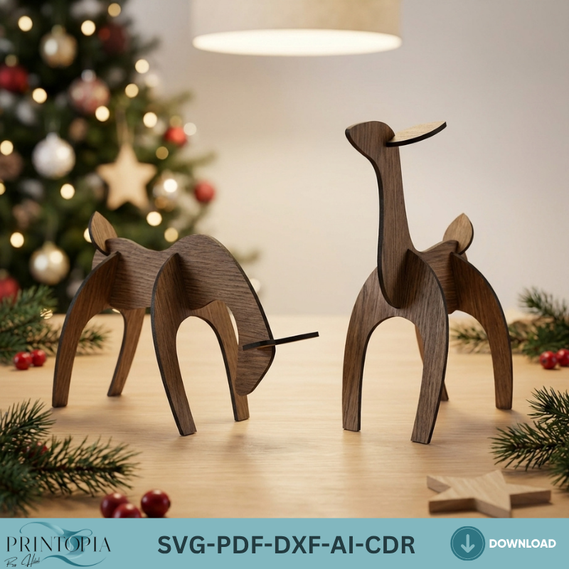 3D Laser Cut Reindeer for Christmas Decor, Wooden Deer Puzzle Files, Holiday Tabletop Centerpiece