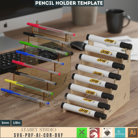 DIY Pencil Holder Stand - Laser Cut Display Organizer Templates for Desk and Office Organization 608