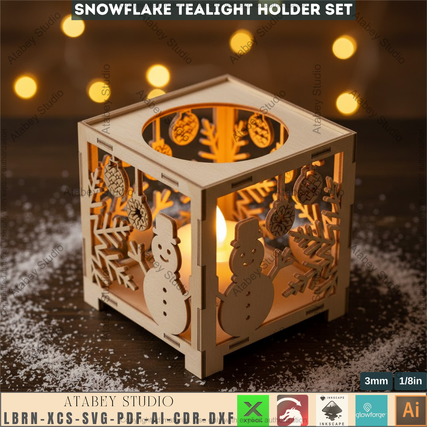 Christmas Tealight Box Set SVG, Laser Cut Christmas Candle Lantern Templates, Layered Tabletop Candle Holders 980