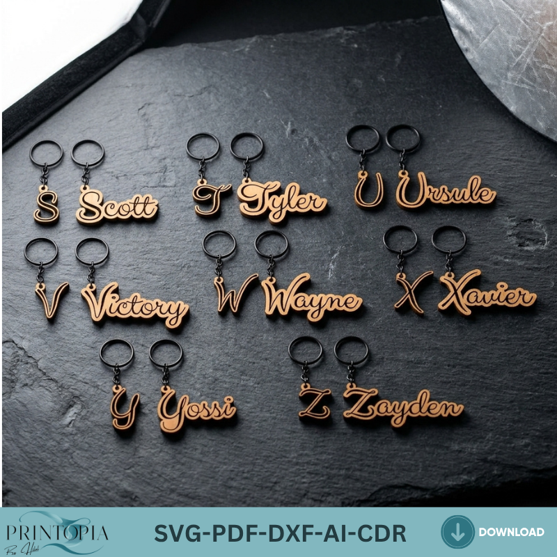 Custom Name Keychain Designs for Laser Cutters,Stylish Letter Keychain Templates for Personalization 103