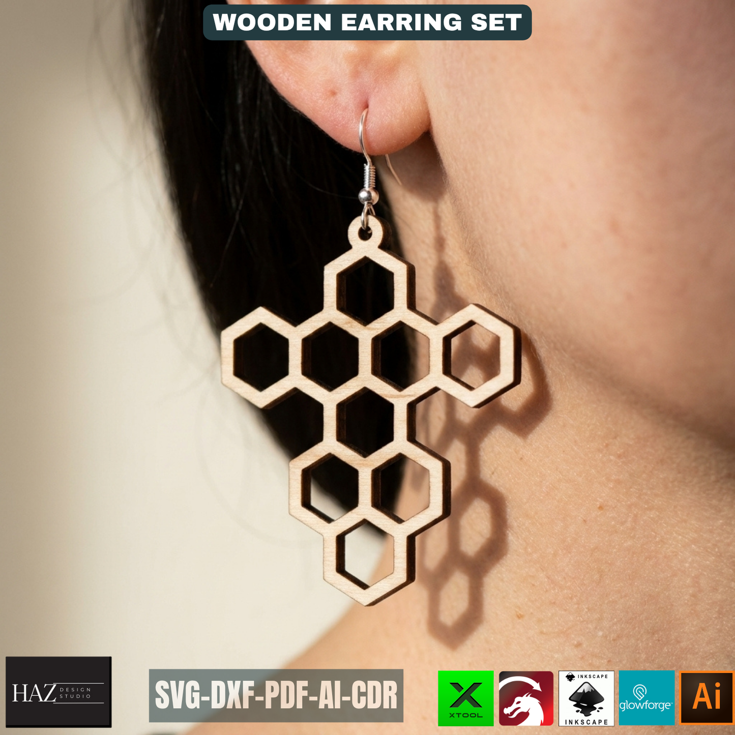 Bee Earring SVG Honeycomb Jewelry Templates Wood Earring Patterns Sun Beehive Earrings