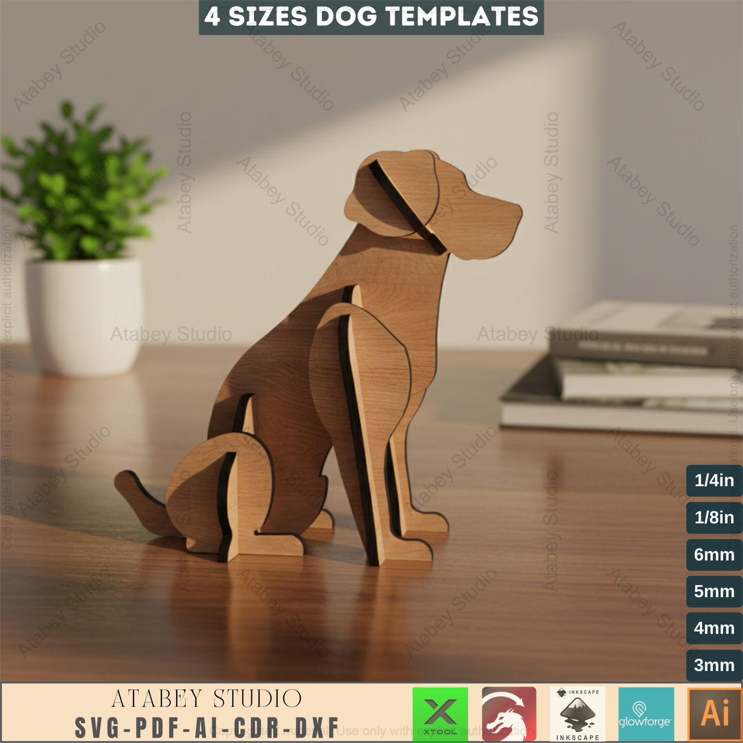 Wooden Sitting Dogs 3D Puzzle - Cute Pet Model in Multiple Sizes - 4 Sizes Charming Acrylic Pet Design 792