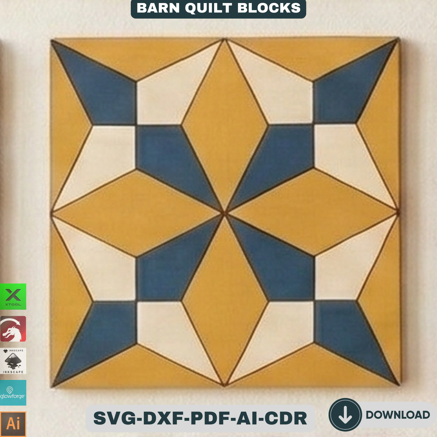 Barn Quilt Blocks, Geometric Patchwork Wall Patterns, DIY Wood Sign Mosaic Decor 937