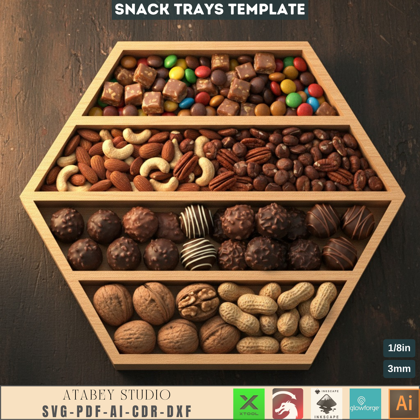 Laser Cut Hexagon Snack Server SVG, Modular Food Tray DXF, Elegant Candy Dish AI, Party Platter Glowforge File