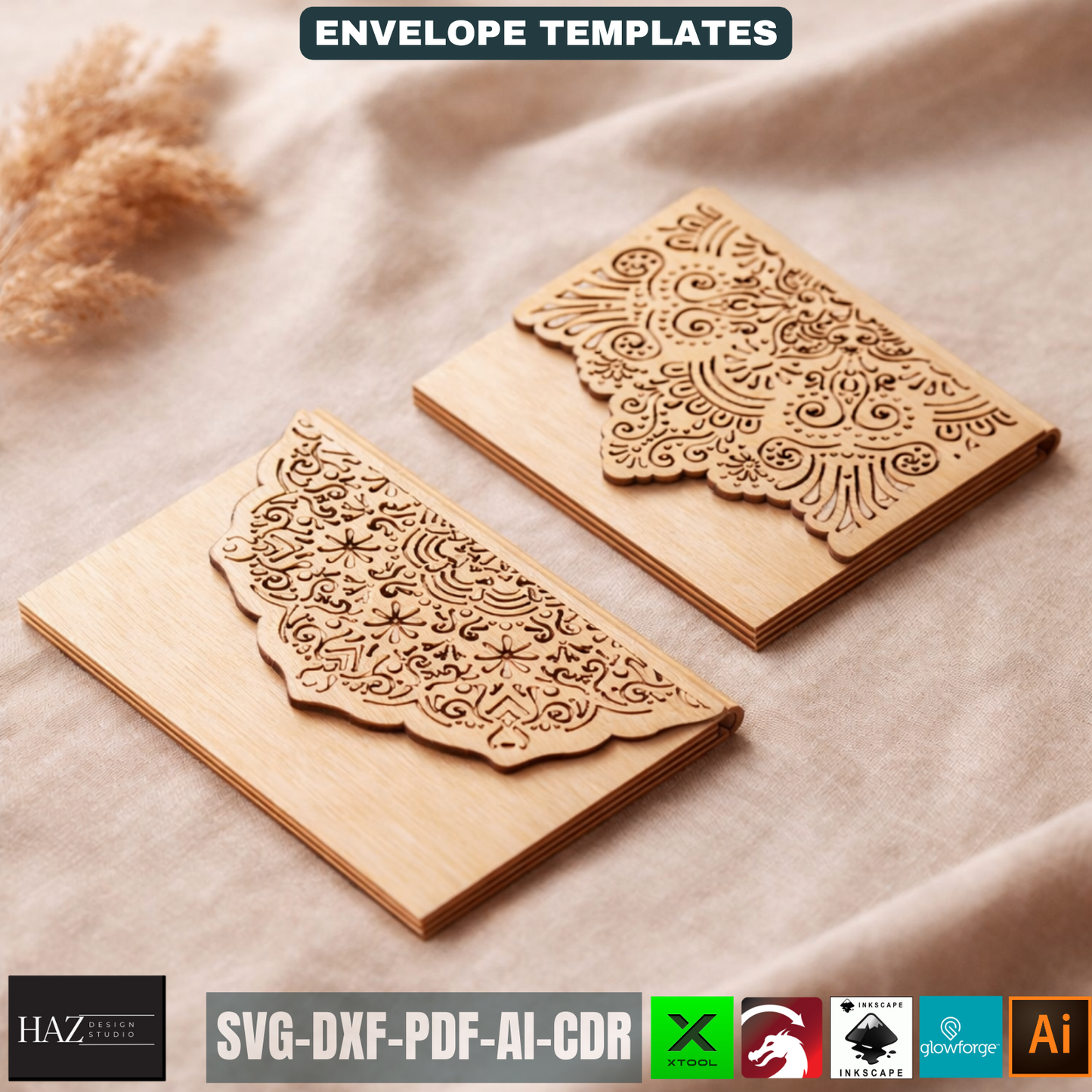 Laser Cut Envelope Template, Decorative Gift Card Holder, Wooden Money Envelope Pattern 519