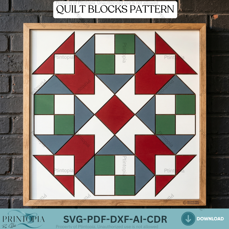Geometric Barn Quilt Block Pattern Laser Cut Template Farmhouse Wood Wall Art Sign 345