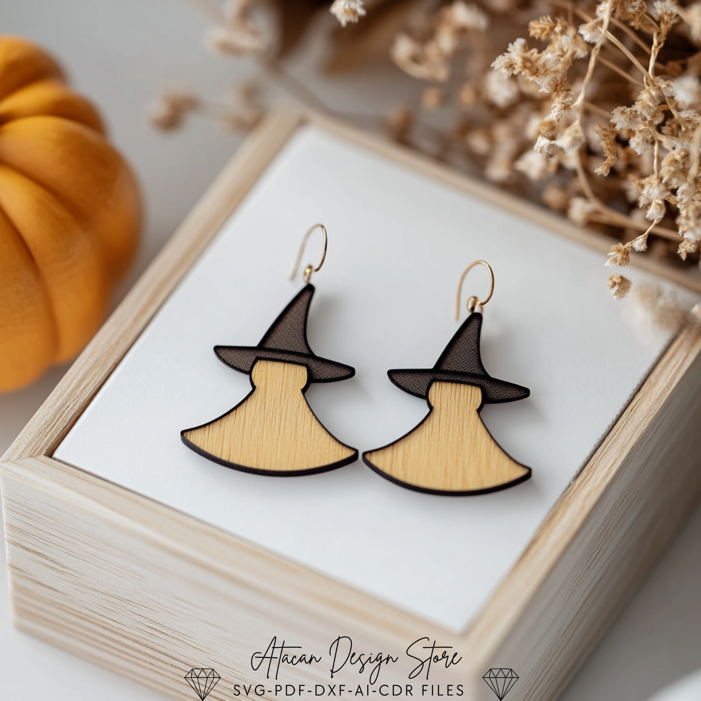 Spooky Halloween Earring Templates - Witch Hat, Pumpkin Faces, and Webs for Laser Cut Projects 719