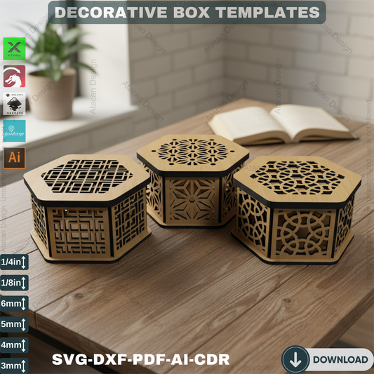 Elegant Hexagon Laser Cut Gift Box Template - DIY Wooden Decorative Wedding Favor, Jewelry Case SVG DXF 517