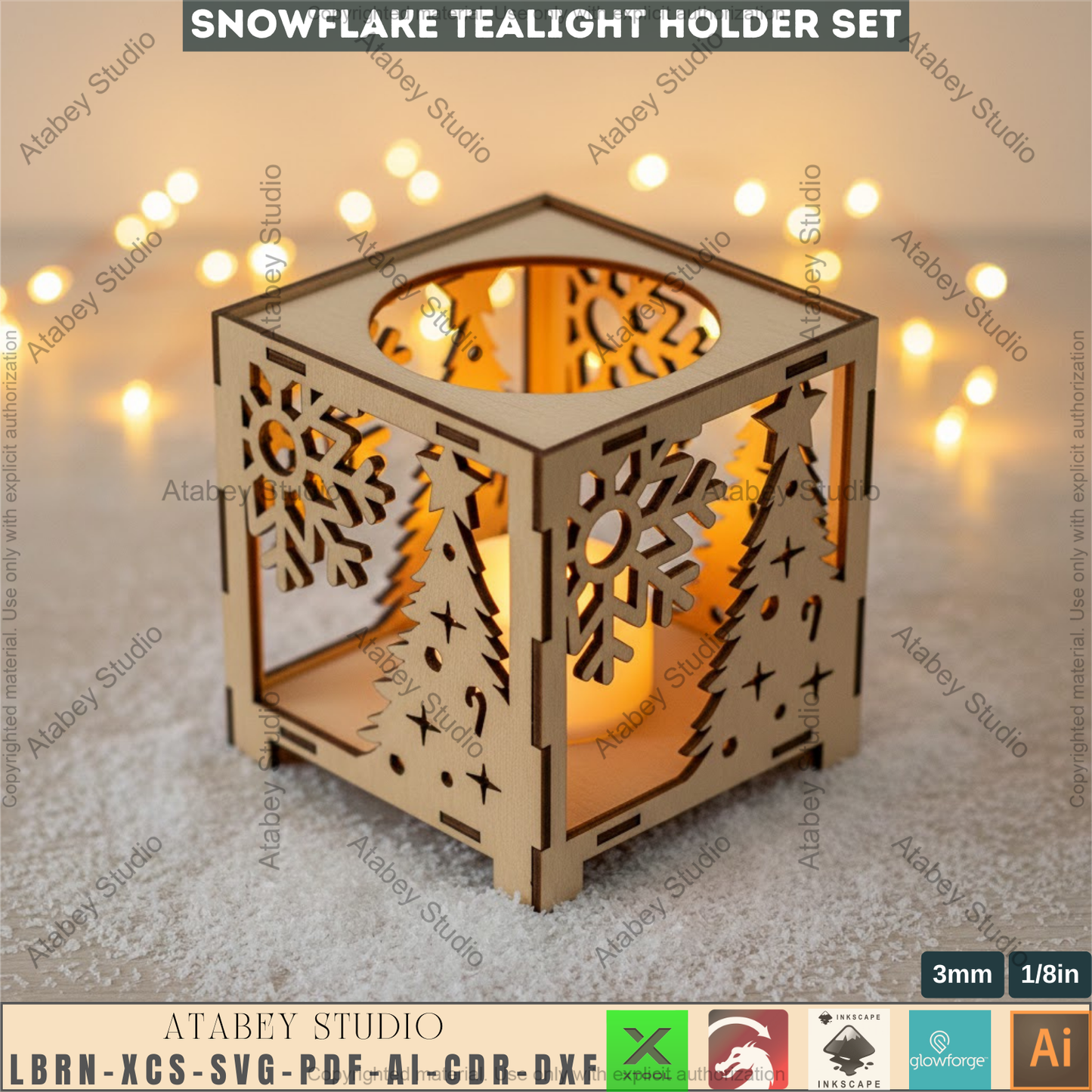 Christmas Tealight Box Set SVG, Laser Cut Christmas Candle Lantern Templates, Layered Tabletop Candle Holders 980