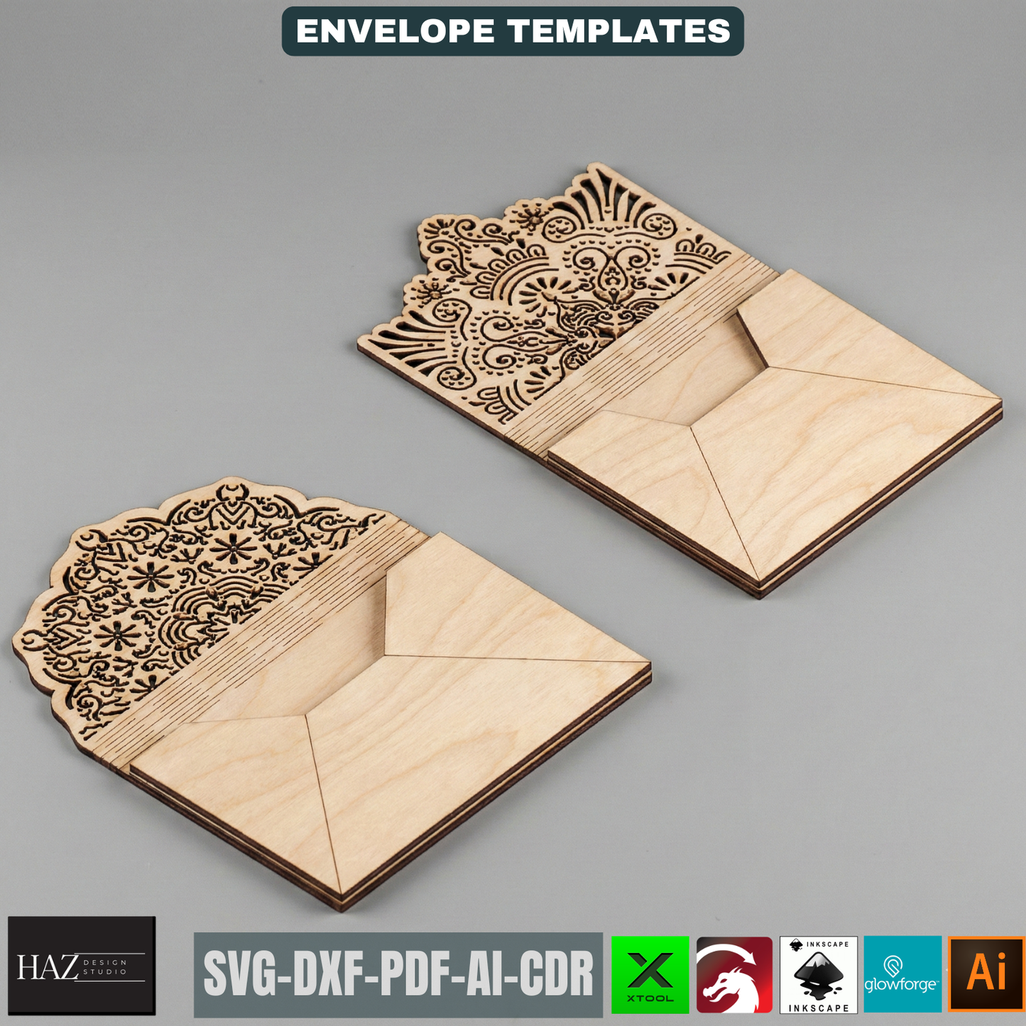 Laser Cut Envelope Template, Decorative Gift Card Holder, Wooden Money Envelope Pattern 519