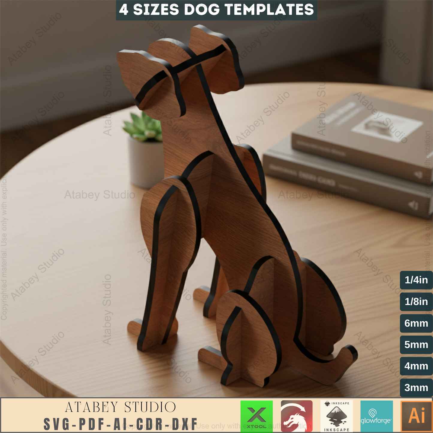 Wooden Sitting Dogs 3D Puzzle - Cute Pet Model in Multiple Sizes - 4 Sizes Charming Acrylic Pet Design 792