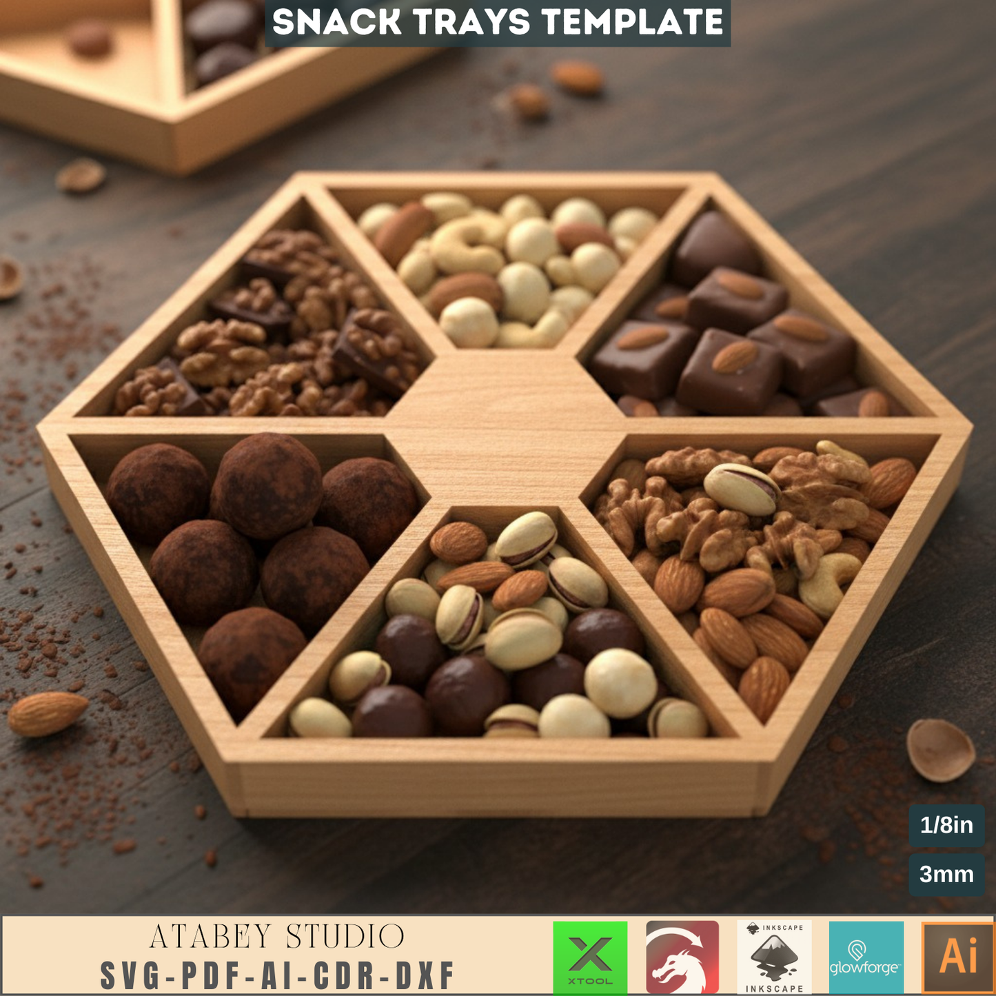 Laser Cut Hexagon Snack Server SVG, Modular Food Tray DXF, Elegant Candy Dish AI, Party Platter Glowforge File