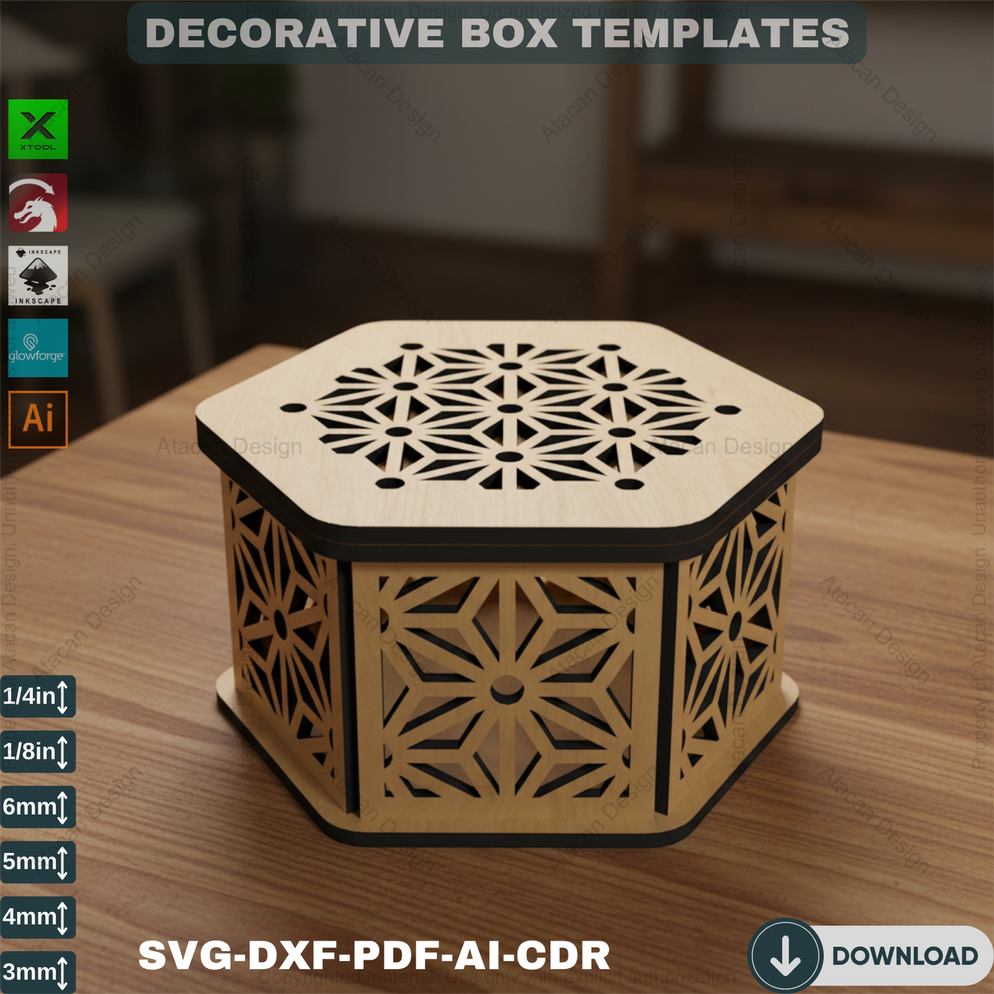 Elegant Hexagon Laser Cut Gift Box Template - DIY Wooden Decorative Wedding Favor, Jewelry Case SVG DXF 517