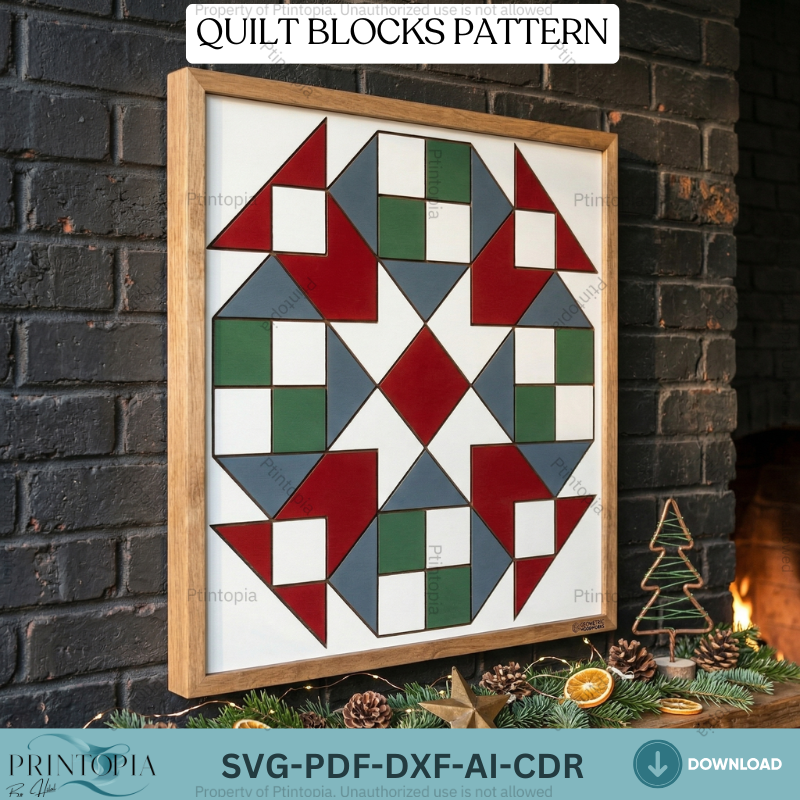 Geometric Barn Quilt Block Pattern Laser Cut Template Farmhouse Wood Wall Art Sign 345