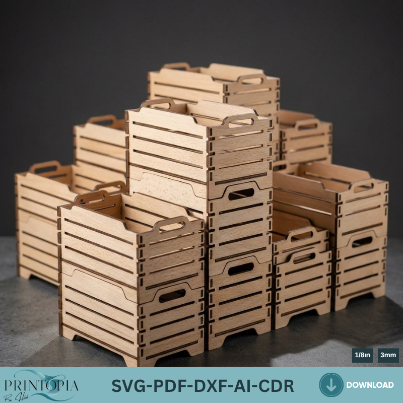 Laser Cut Vector Storage Boxes | Stackable Wooden Crates for Home and Office Organization