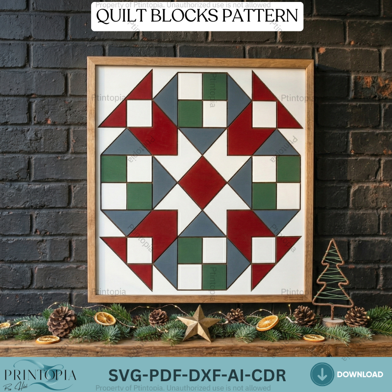Geometric Barn Quilt Block Pattern Laser Cut Template Farmhouse Wood Wall Art Sign 345