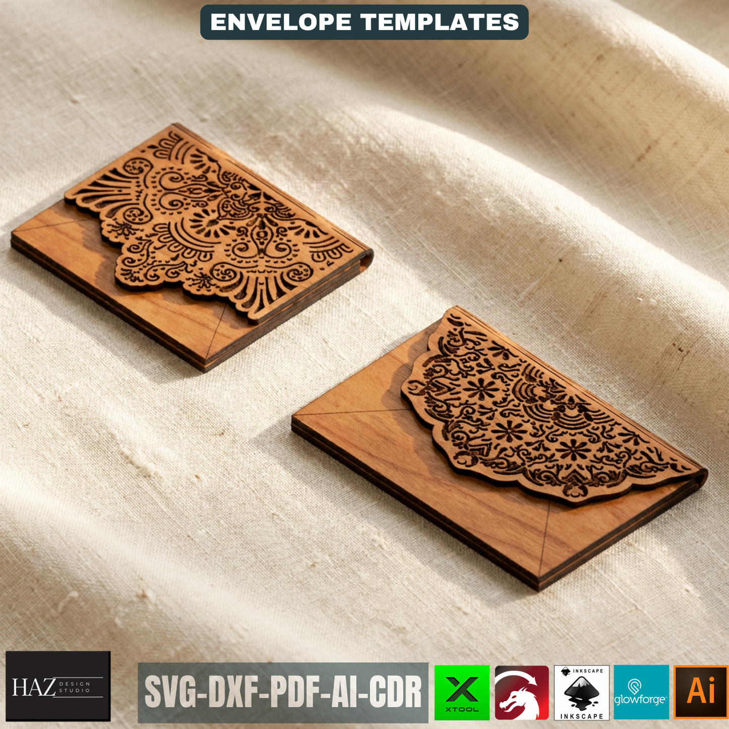 Laser Cut Envelope Template, Decorative Gift Card Holder, Wooden Money Envelope Pattern 519