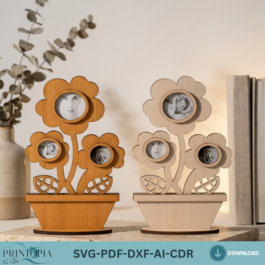 Flower Frame Laser Cut Template - Decorative Plant-Themed Photo Display Design 212