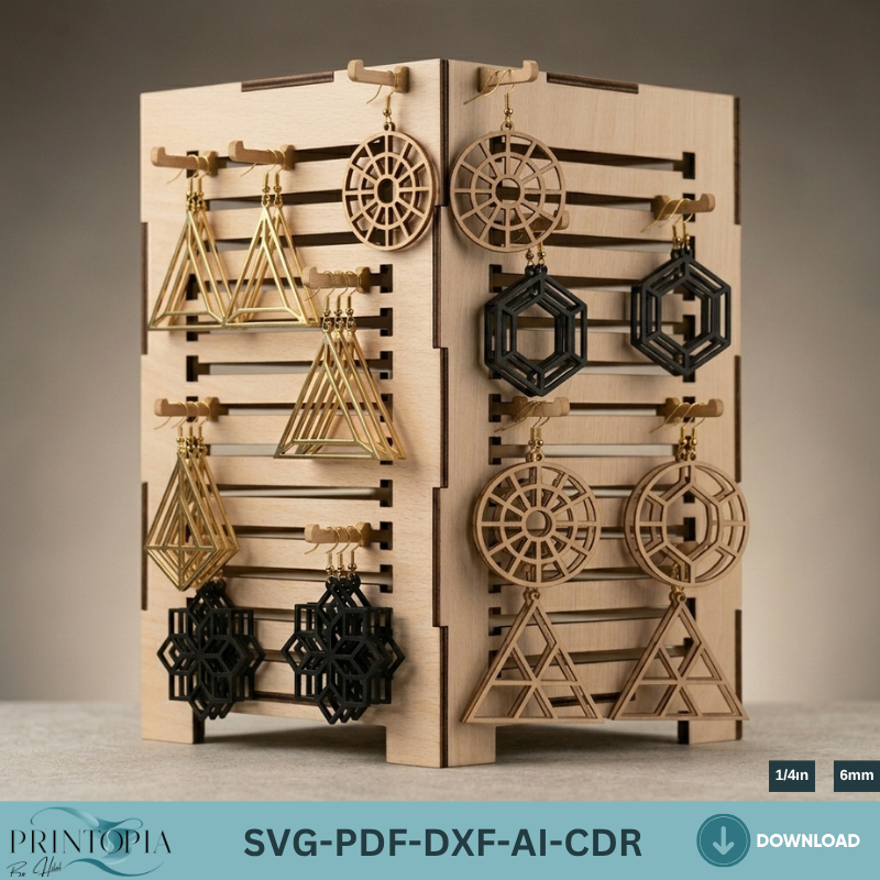 Jewelry Display Stand Earring Holder - Keychain Organizer Template - Plywood Craft Fair Display