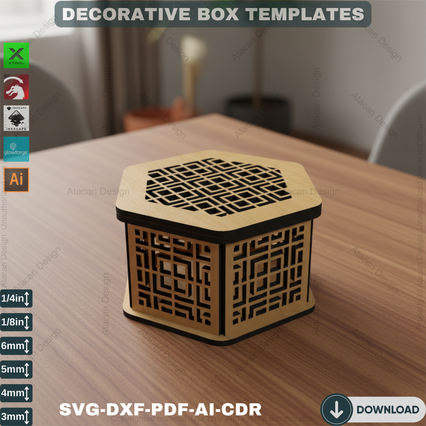 Elegant Hexagon Laser Cut Gift Box Template - DIY Wooden Decorative Wedding Favor, Jewelry Case SVG DXF 517