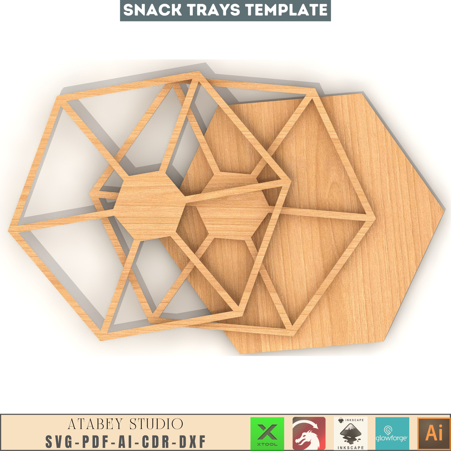 Laser Cut Hexagon Snack Server SVG, Modular Food Tray DXF, Elegant Candy Dish AI, Party Platter Glowforge File
