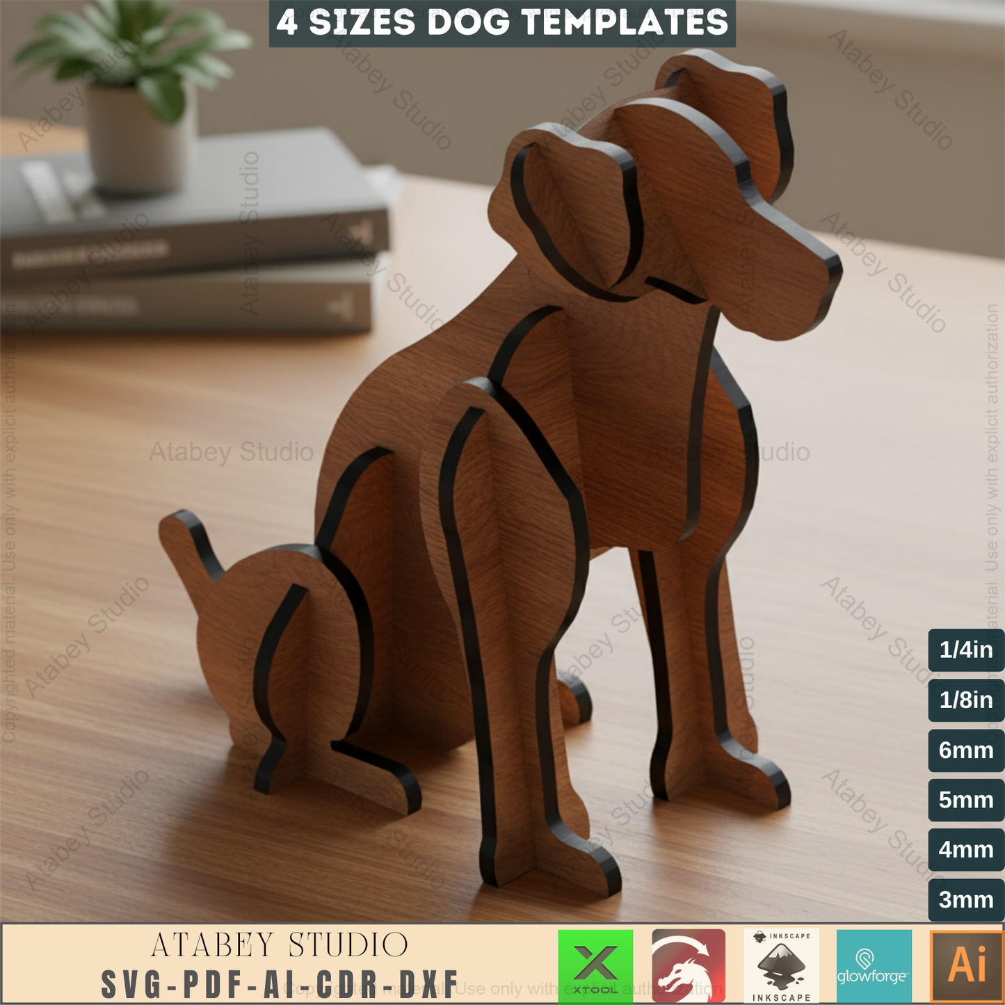 Wooden Sitting Dogs 3D Puzzle - Cute Pet Model in Multiple Sizes - 4 Sizes Charming Acrylic Pet Design 792