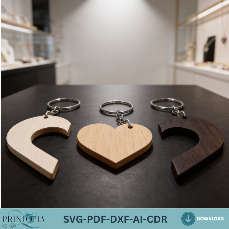 Family Puzzle Heart Keychain Laser Cut File Personalized Wooden Keychain Template Custom Anniversary Gift