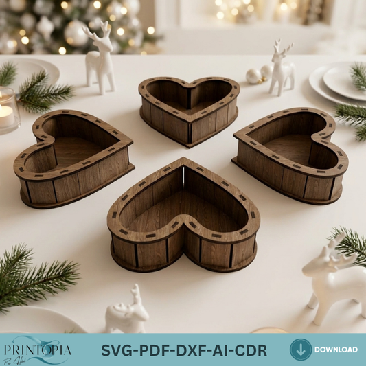Wooden Heart shaped Gift Box / Heart Box Without Lid / Jewelry Storage Template