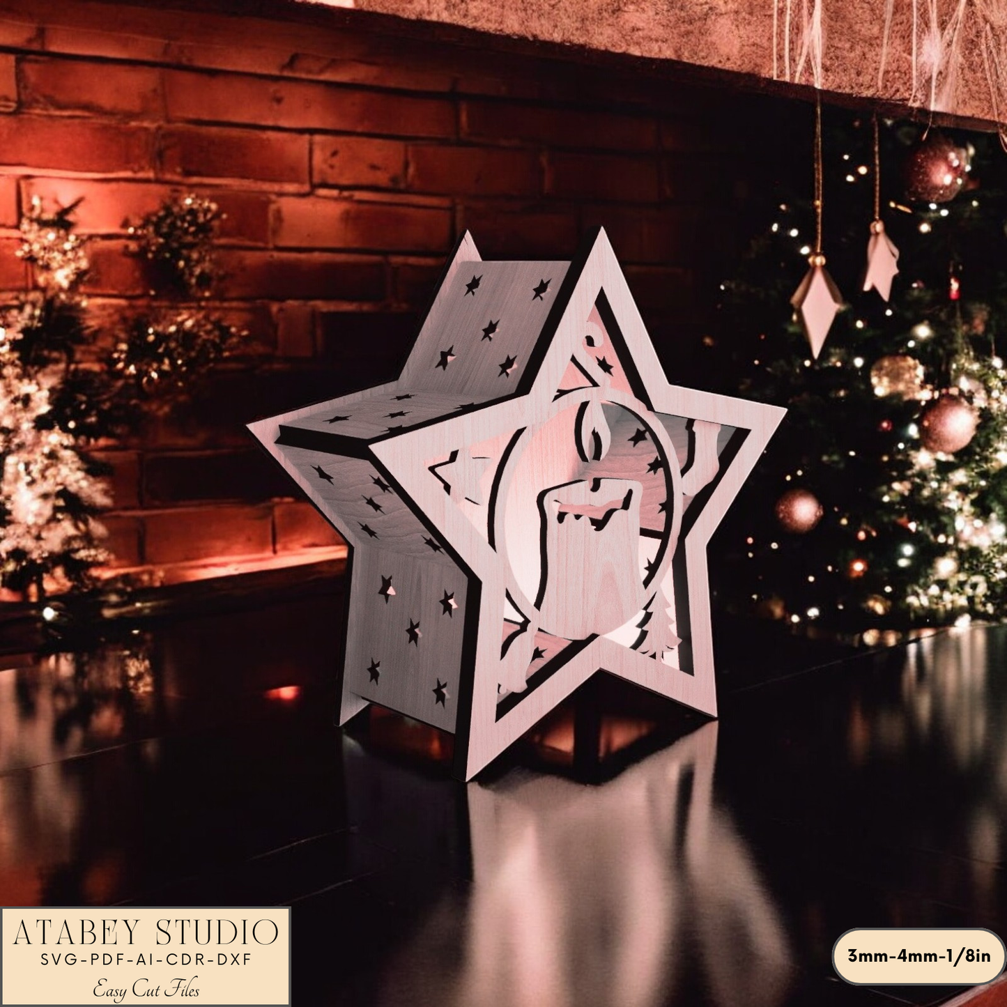 Christmas Star Lantern - Laser Cut Winter Wonderland Candle Holder for Cozy Holiday Decor 907