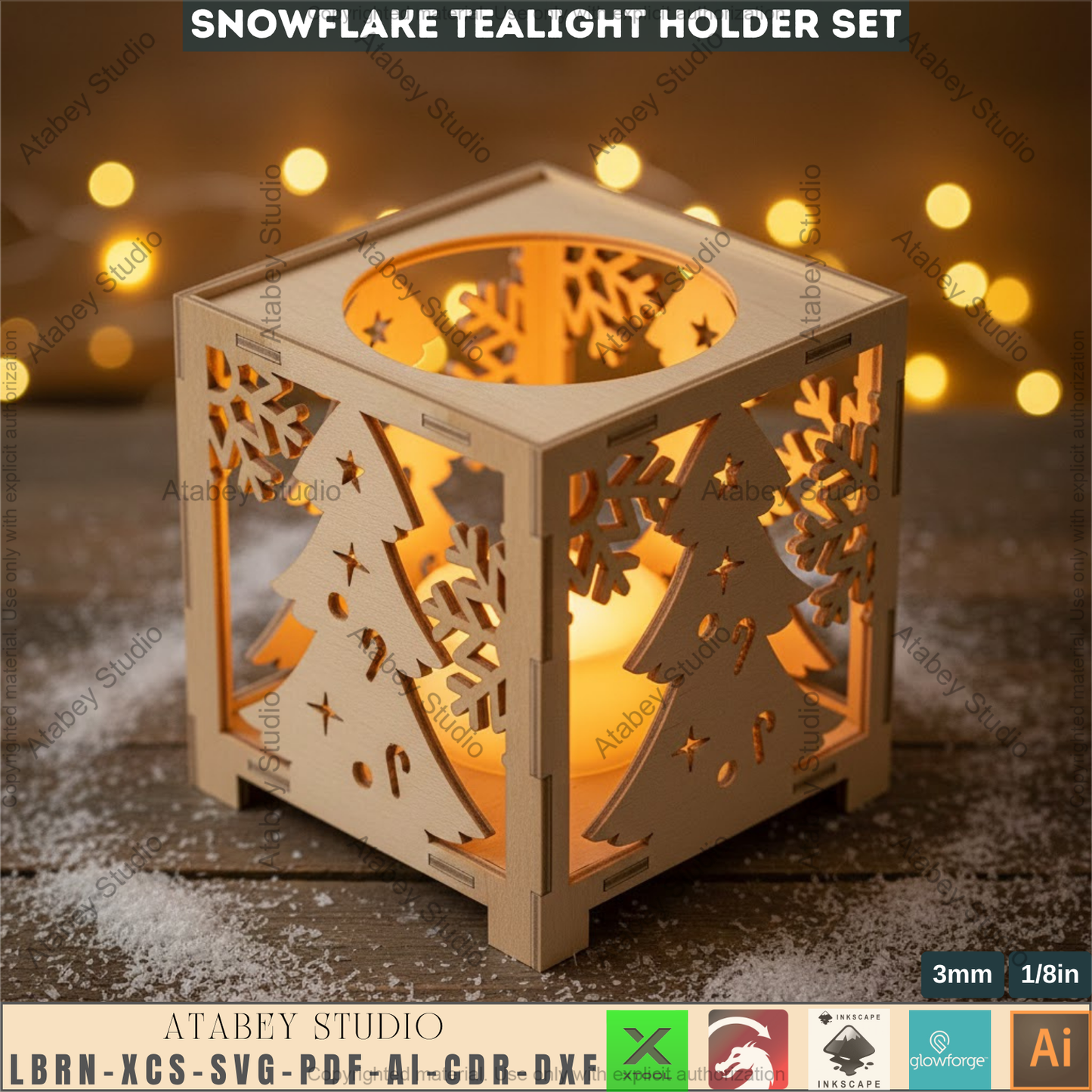 Christmas Tealight Box Set SVG, Laser Cut Christmas Candle Lantern Templates, Layered Tabletop Candle Holders 980