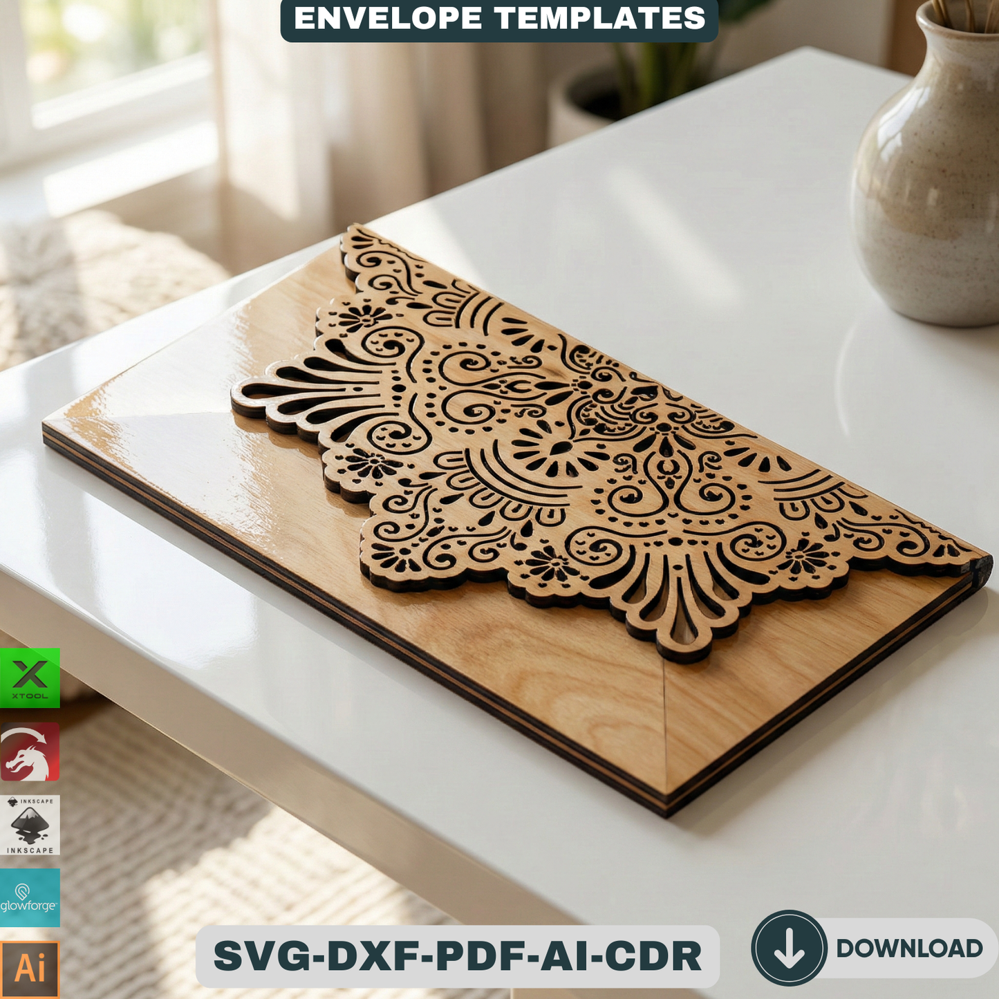Laser Cut Wooden Envelope Template Decorative Gift Card Holder Pattern Money Envelope 938