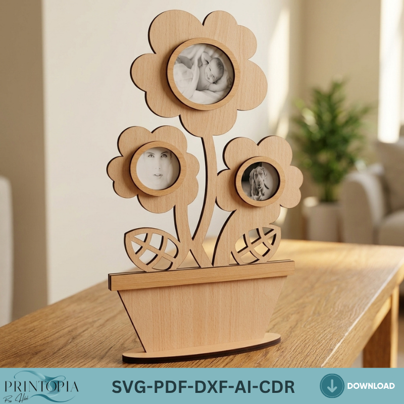Flower Frame Laser Cut Template - Decorative Plant-Themed Photo Display Design 212