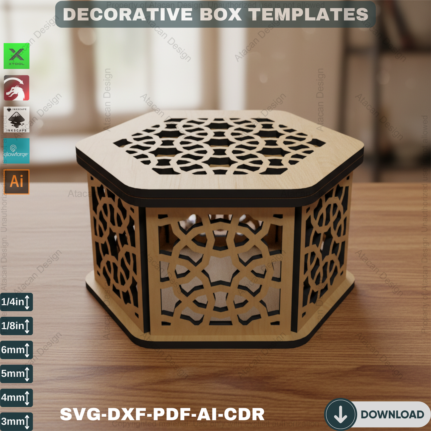 Elegant Hexagon Laser Cut Gift Box Template - DIY Wooden Decorative Wedding Favor, Jewelry Case SVG DXF 517