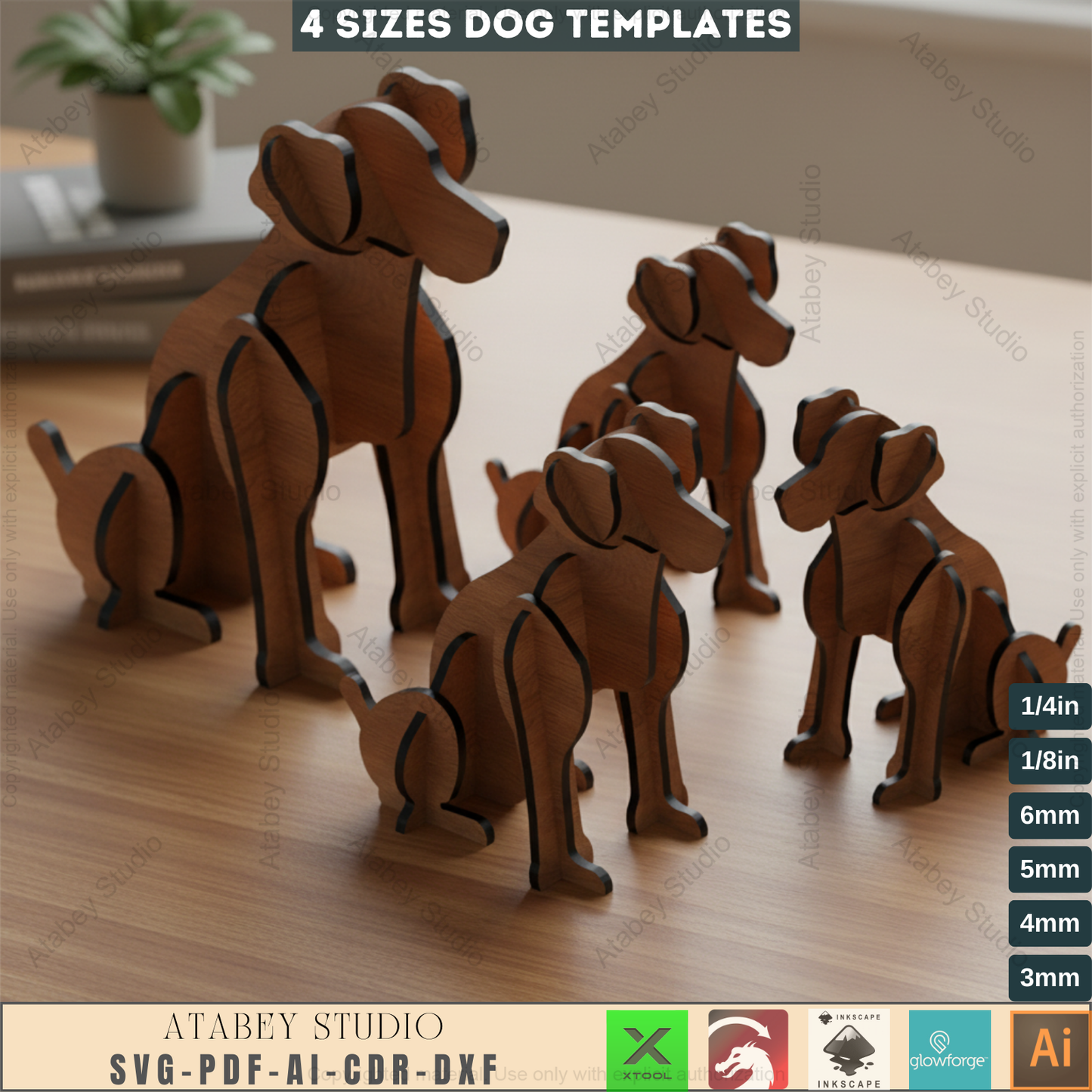 Wooden Sitting Dogs 3D Puzzle - Cute Pet Model in Multiple Sizes - 4 Sizes Charming Acrylic Pet Design 792