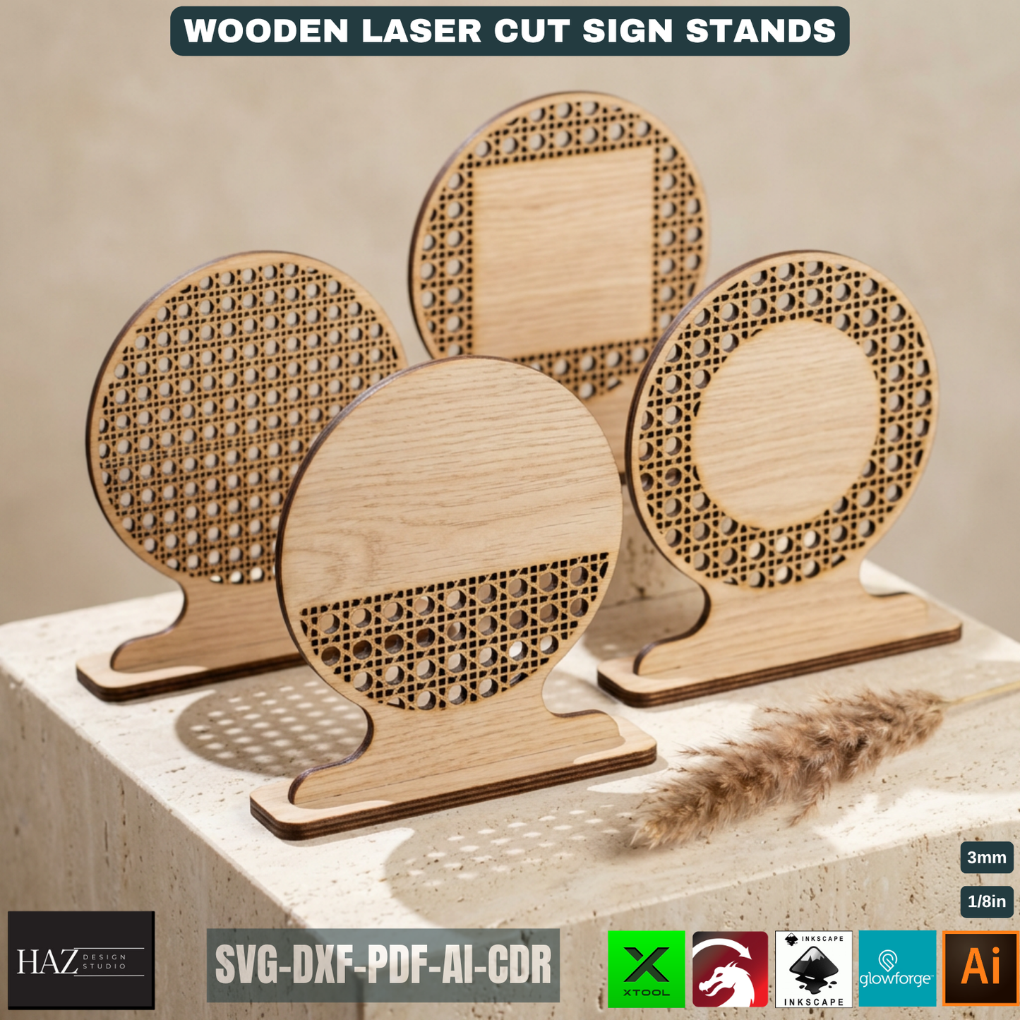 Rattan Pattern Wooden Sign Stands Laser Cut Files Custom Tabletop Decor Mothers Day Gift