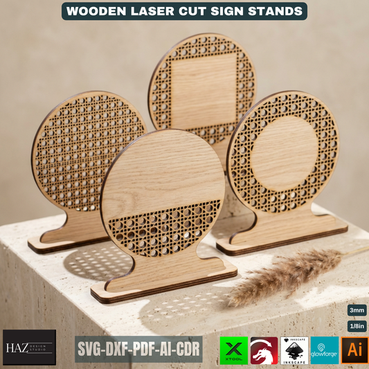 Rattan Pattern Wooden Sign Stands Laser Cut Files Custom Tabletop Decor Mothers Day Gift