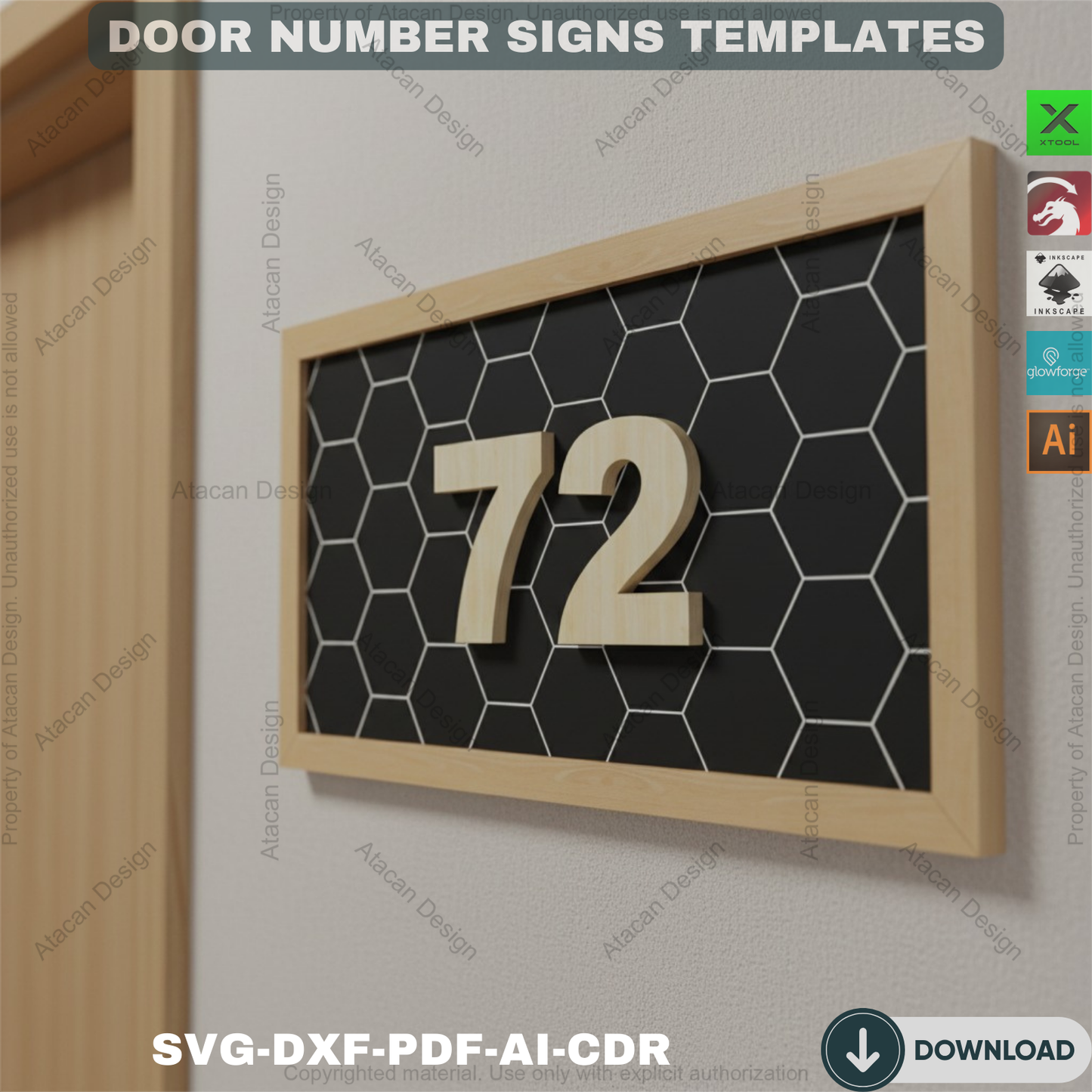 Laser Cut Wood House Number | Modern Address Sign | Geometric Pattern Options 840
