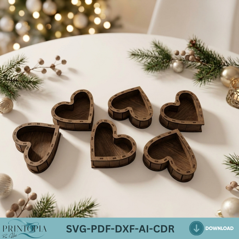 Wooden Heart shaped Gift Box / Heart Box Without Lid / Jewelry Storage Template