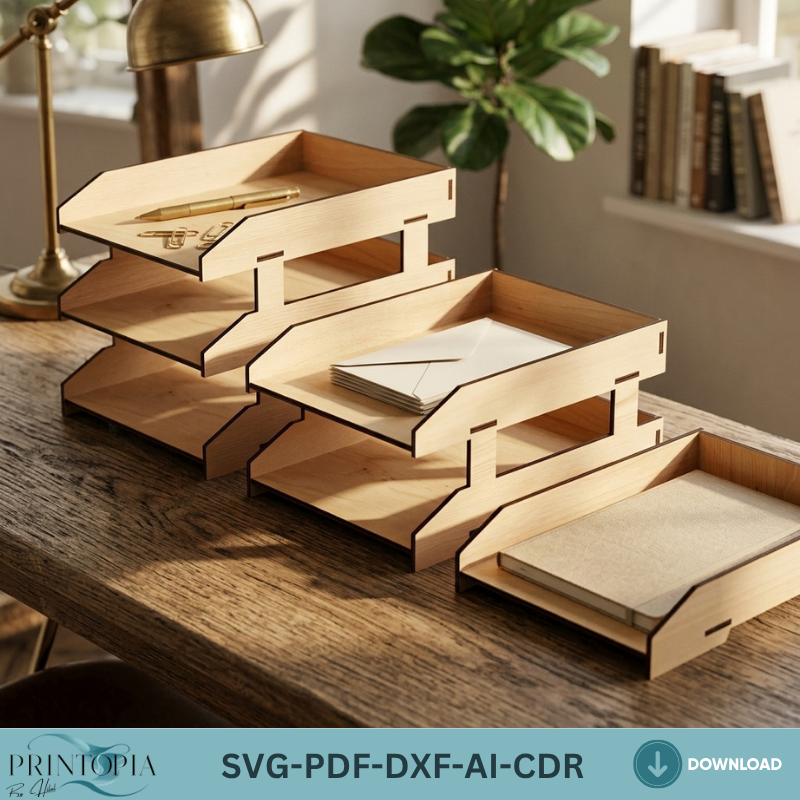 A4 Paper Tiered Tray - Office Desktop Organizer - 3 Tier Trays SVG Files for Laser Cutting ADS365