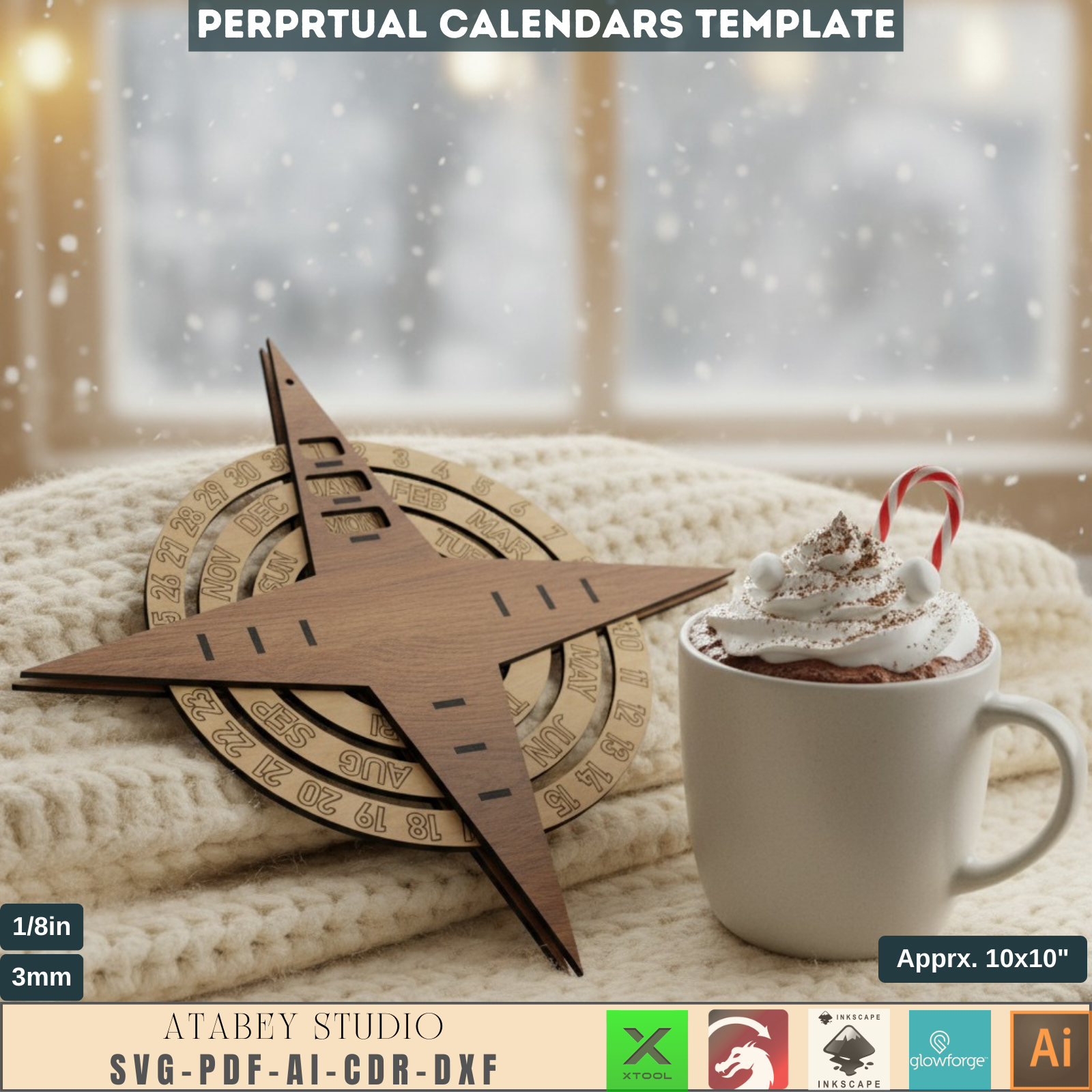 Perpetual Calendar SVG Laser Cut File, Customizable Wood Calendar Temp ...
