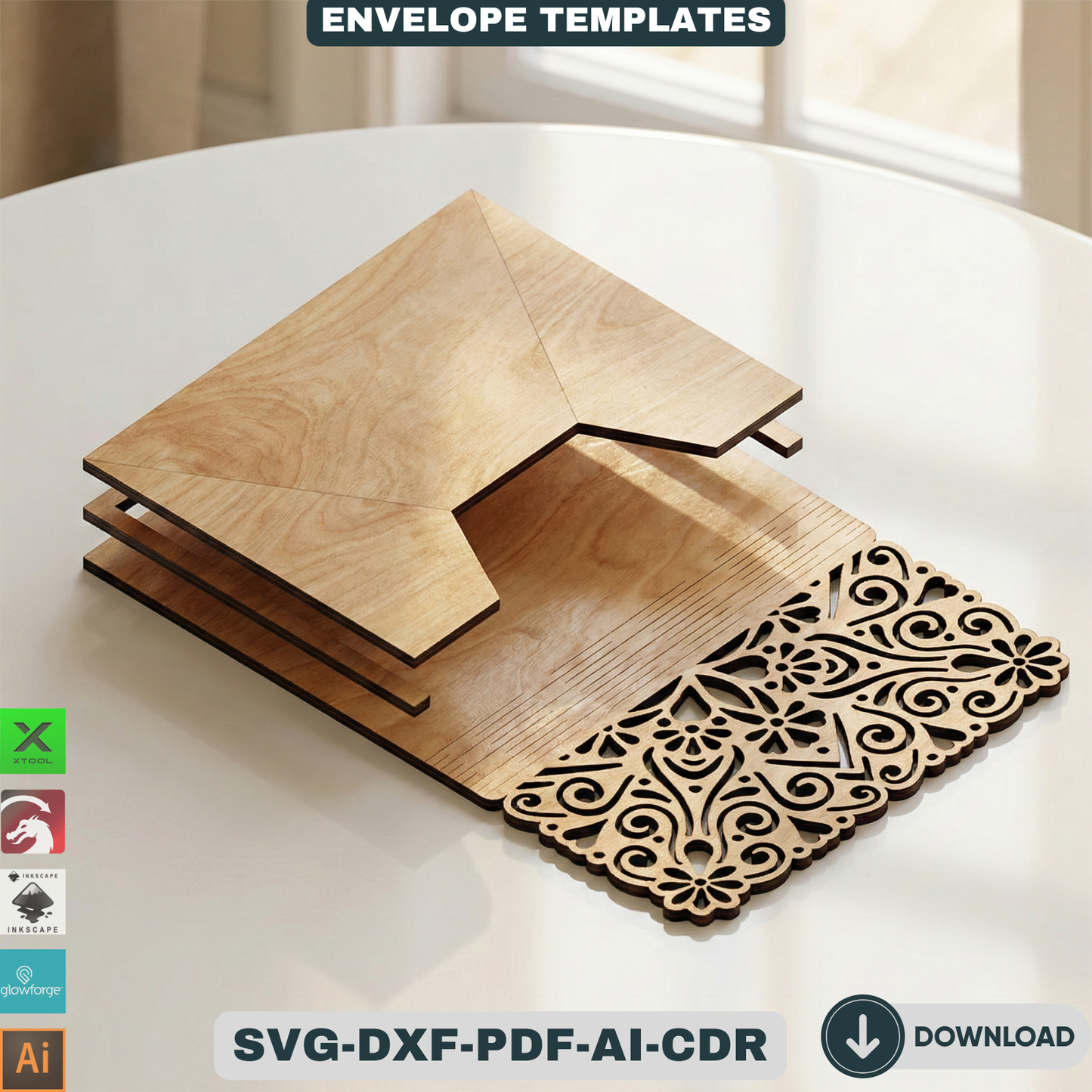 Laser Cut Wooden Envelope Template Decorative Gift Card Holder Pattern Money Envelope 938