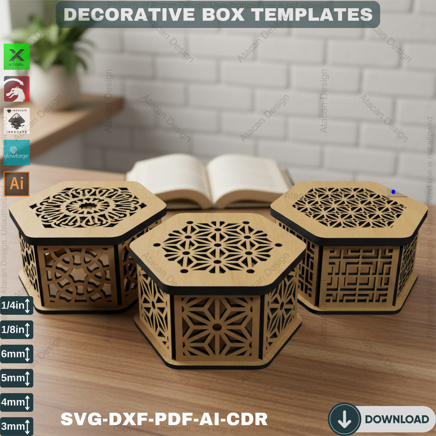 Elegant Hexagon Laser Cut Gift Box Template - DIY Wooden Decorative Wedding Favor, Jewelry Case SVG DXF 517