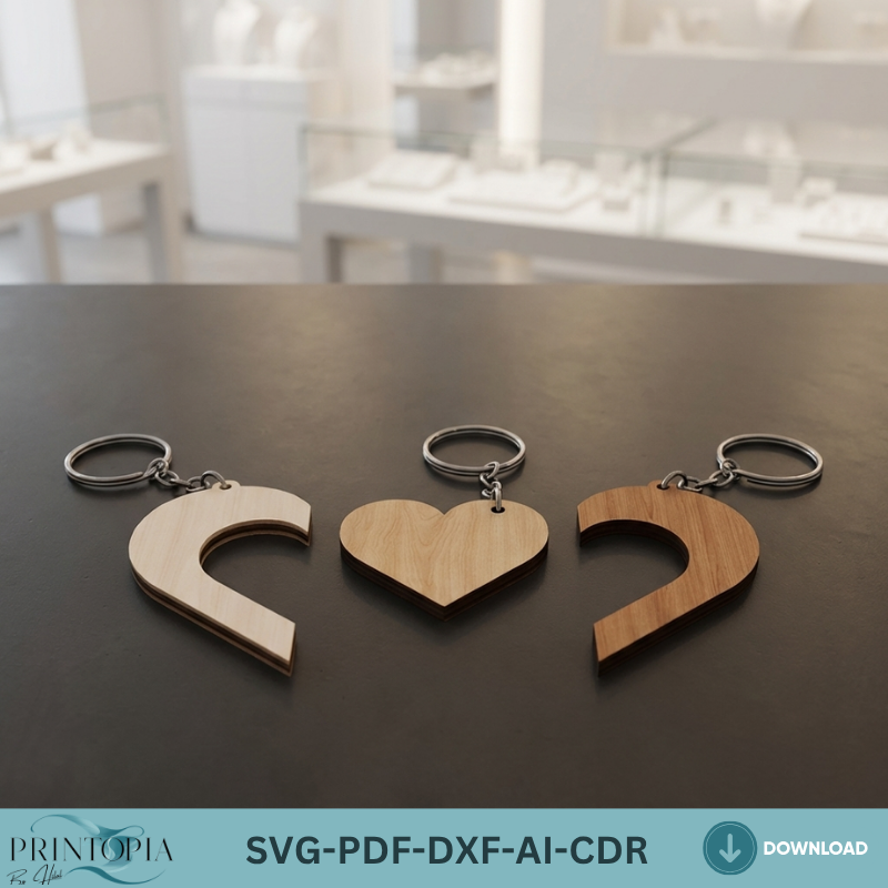Family Puzzle Heart Keychain Laser Cut File Personalized Wooden Keychain Template Custom Anniversary Gift